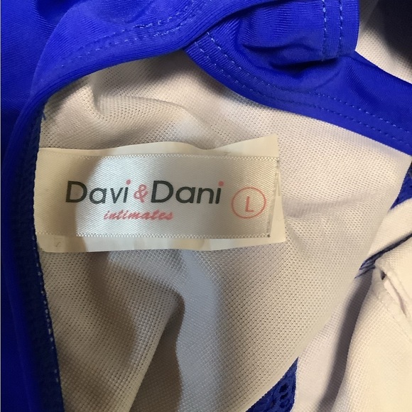 Davi & Dani Women’s laser cut blue 1 pc deep v front swimsuit size large - Picture 3 of 4